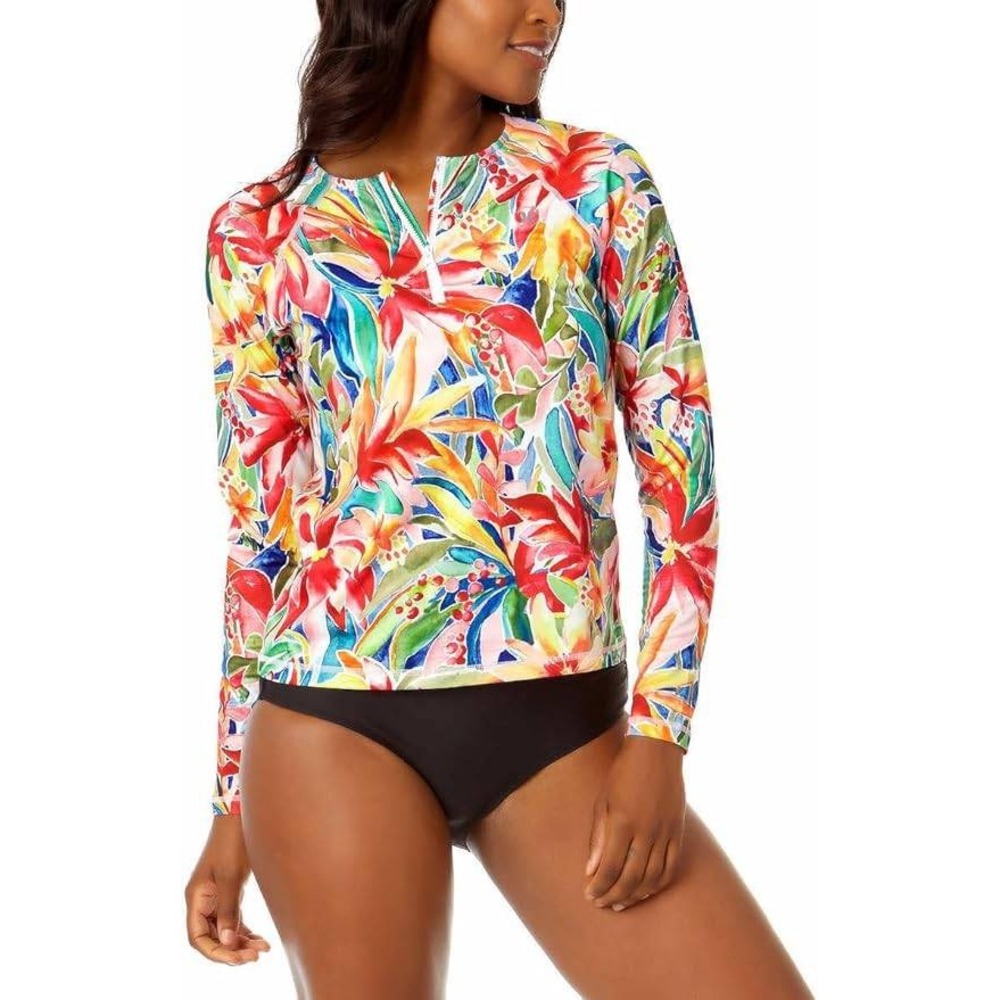 Hurley Wmns Tropical Floral Quarter Zip Long Sleeve Rash Guard UPF50+ Multicolor